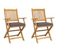 Chaises De Jardin Pliantes Vidaxl Avec Coussin Gris 2 Pièces En Bois D'acacia Solide