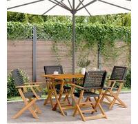 vidaXL Chaises de jardin pliantes lot de 4 noir poly rotin bois massif, siège de jardin, chaise de patio, chaise à manger de 3214556 Noir G