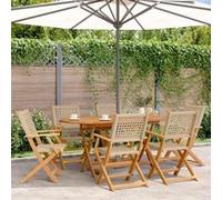 vidaXL Chaises de jardin pliantes lot de 6 beige rotin et bois massif, siège de jardin, chaise de patio, chaise à manger de 3214563 Beige G