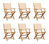 vidaXL Chaises de Jardin Pliantes Lot de 6 Beige Tissu et Bois Massif, siège de Jardin, Chaise de Patio, Chaise à Manger de Jardin, siège d’extérieur