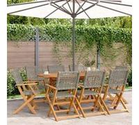Chaises de jardin pliantes lot de 8 gris poly rotin bois massif, siège de jardin, chaise de patio, chaise à manger de 3214561