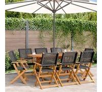 Chaises de jardin pliantes lot de 8 noir poly rotin bois massif, siège de jardin, chaise de patio, chaise à manger de 3214558