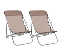 vidaXL Chaises de plage 2 pcs. Marron Textilène & Acier revêtu par poudre