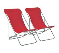 Vidaxl Chaises De Plage Pliables Lot De 2 Acier Et Tissu Oxford Rouge Rouge