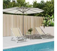 Lot de 2 Chaises de Plage Pliantes, Transats avec Hauteur Réglable, Bain de Soleil Jardin, Moderne, Crème Aluminium 360169