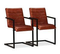 Vidaxl Chaises De Salle À Manger 2 Pcs Marron Cuir Véritable Marron