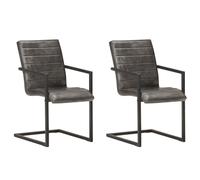 vidaXL Chaises de salle à manger cantilever 2 pcs Gris Cuir véritable
