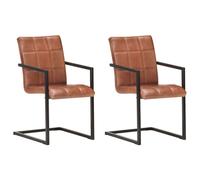Vidaxl Chaises De Salle À Manger Cantilever 2pcs Marron Cuir Véritable Marron