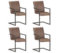 vidaXL Chaises de salle à manger cantilever 4pcs Marron Cuir véritable