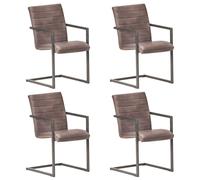 Vidaxl Chaises De Salle À Manger Cantilever 4pcs Marron Cuir Véritable Marron
