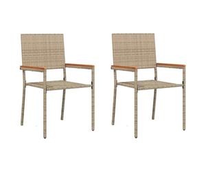 vidaXL Chaises empilables de Jardin 2 pc Crème et Marron | Fait en rotin naturel, donc ça va durer longtemps, Fait pour être à l'extérieur, Super facile à déplacer