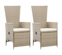 vidaXL Chaises inclinables 2 pcs et coussins Résine tressée Beige
