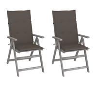 Chaises inclinables de jardin lot de 2 et coussins Bois acacia G