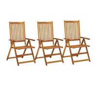 vidaXL Lot de 3 Chaises Inclinables de Jardin, Fauteuil avec Accoudoirs, Sièges avec Dossier Terrasse Extérieur, Bois Solide d'Acacia 311847