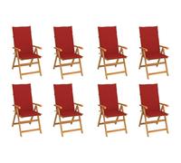 vidaXL Chaises inclinables de jardin avec coussins 8 pcs Teck solide