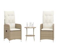 vidaXL Fauteuil de jardin 2 pcs. Réglable avec table Beige Poly Rattan