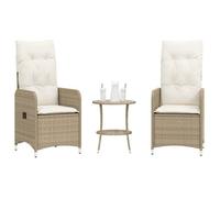 vidaXL Fauteuil de jardin 2 pcs. Réglable avec table Beige Poly Rattan