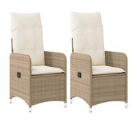 vidaXL Chaises inclinables de Jardin Lot de 2 et Coussins Beige rotin, Fauteuil de Jardin inclinable, Fauteuil inclinable de Jardin, Chaise inclinable d'extérieur