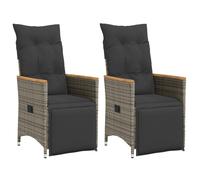 Chaises inclinables de jardin lot de 2 et coussins gris rotin, fauteuil de jardin inclinable, fauteuil inclinable de 365672