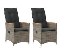 Vidaxl Chaises Inclinables De Jardin Lot De 2 Et Coussins Gris Rotin