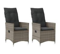vidaXL Fauteuil de jardin avec coussin 2 pcs. Réglable Gris Poly Rattan