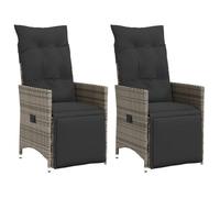 vidaXL Chaises inclinables de jardin lot de 2 et coussins gris rotin, fauteuil de jardin inclinable, fauteuil inclinable de 365668