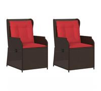 Vidaxl Chaises Inclinables De Jardin Lot De 2 Et Coussins Marron Rotin