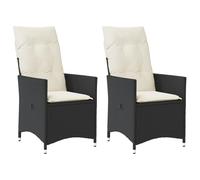 vidaXL Chaises inclinables de Jardin Lot de 2 et Coussins Noir rotin, Fauteuil de Jardin inclinable, Fauteuil inclinable de Jardin, Chaise inclinable d'extérieur