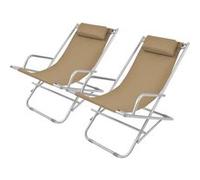 vidaXL 2X Transat Inclinable Terrasse Acier Taupe Jardin Patio Balcon Fauteuil