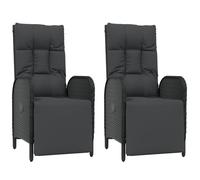 Chaises inclinables d'extérieur et coussins2pcs Poly rotin Noir, chaise inclinable de jardin, siège de jardin, fauteuil inclinable