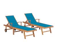 Vidaxl Chaises Longues 2 Pcs Avec Coussin Bleu Bois De Teck Solide