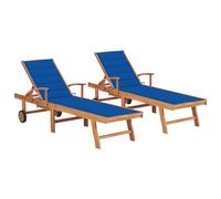 Vidaxl Chaises Longues 2 Pcs Avec Coussin Bleu Royal Teck Solide