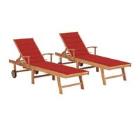 Vidaxl Chaises Longues 2 Pcs Avec Coussin Rouge Bois De Teck Solide