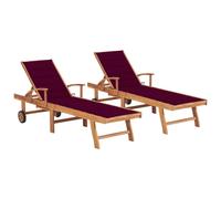 Vidaxl Chaises Longues 2 Pcs Avec Coussin Rouge Bordeaux Teck Solide