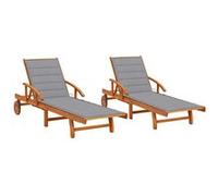 Lot de 2 Chaises Longues avec Table avec Coussins Transat Acacia Solide vidaXL