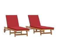 Chaises Longues Vidaxl 2 Pcs Avec Roues Et Coussin En Bois D'acacia