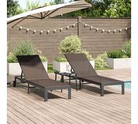 Vidaxl Chaises Longues 2 Pcs Avec Roues Et Table En Poly Rattan Marron