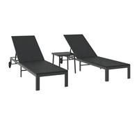 Vidaxl Chaises Longues 2 Pcs Avec Roues Et Table Noir Poly Rattan