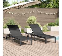 Vidaxl Chaises Longues 2 Pcs Avec Roues Et Table Noir Poly Rattan