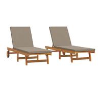 vidaXL Chaises Longues 2 pcs avec roulettes et Coussins en Acacia Massif