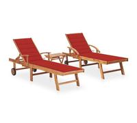 Vidaxl Chaises Longues 2 Pcs Avec Table Et Coussin Bois De Teck Solide