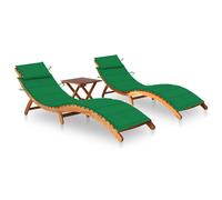vidaXL Lot de 2 Chaises Longues avec Table avec Coussins, Bain de Soleil, Transat de Terrasse, Siège de Jardin Patio Extérieur, Acacia Solide