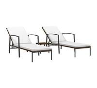 Vidaxl Chaises Longues 2 Pcs Avec Table Résine Tressée Marron Marron
