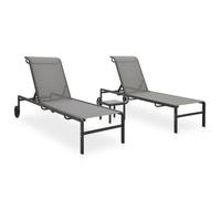 vidaXL – Lot de 2 chaises longues bain de soleil avec table – Textilène et acier