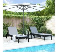 vidaXL Chaises longues 825074 Lot de 2 199,5x60x74 cm bois massif de pin noir