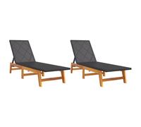 Vidaxl Chaises Longues 2 Pcs Noir/Marron Résine Tressée/Bois D'acacia