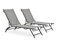 Lot de 2 Chaises Longues Bain de Soleil Transat Textilène et Acier vidaXL