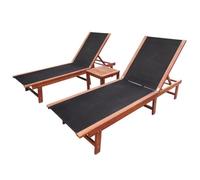 vidaXL Chaises longues 2pcs et table Bois d'acacia solide et textilène