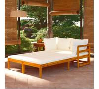 Vidaxl Chaises Longues Avec Coussins Blanc Crème 2 Pcs Acacia Solide Blanc