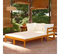 vidaXL Chaises longues avec coussins blanc crème 2 pcs Acacia solide